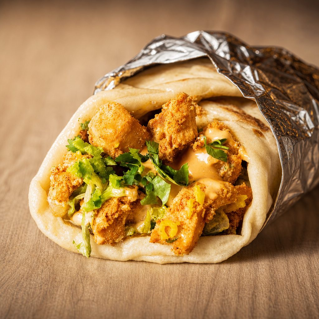 SPICE CHICKEN NAAN WRAP.