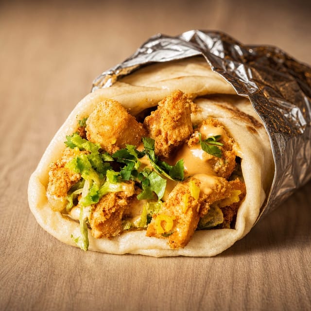 SPICE CHICKEN NAAN WRAP.