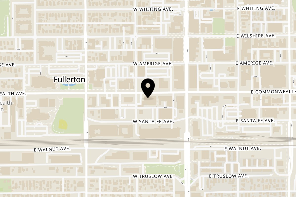 Map showing the location of Spice Social on 138 W Commonwealth Ave in Fullerton